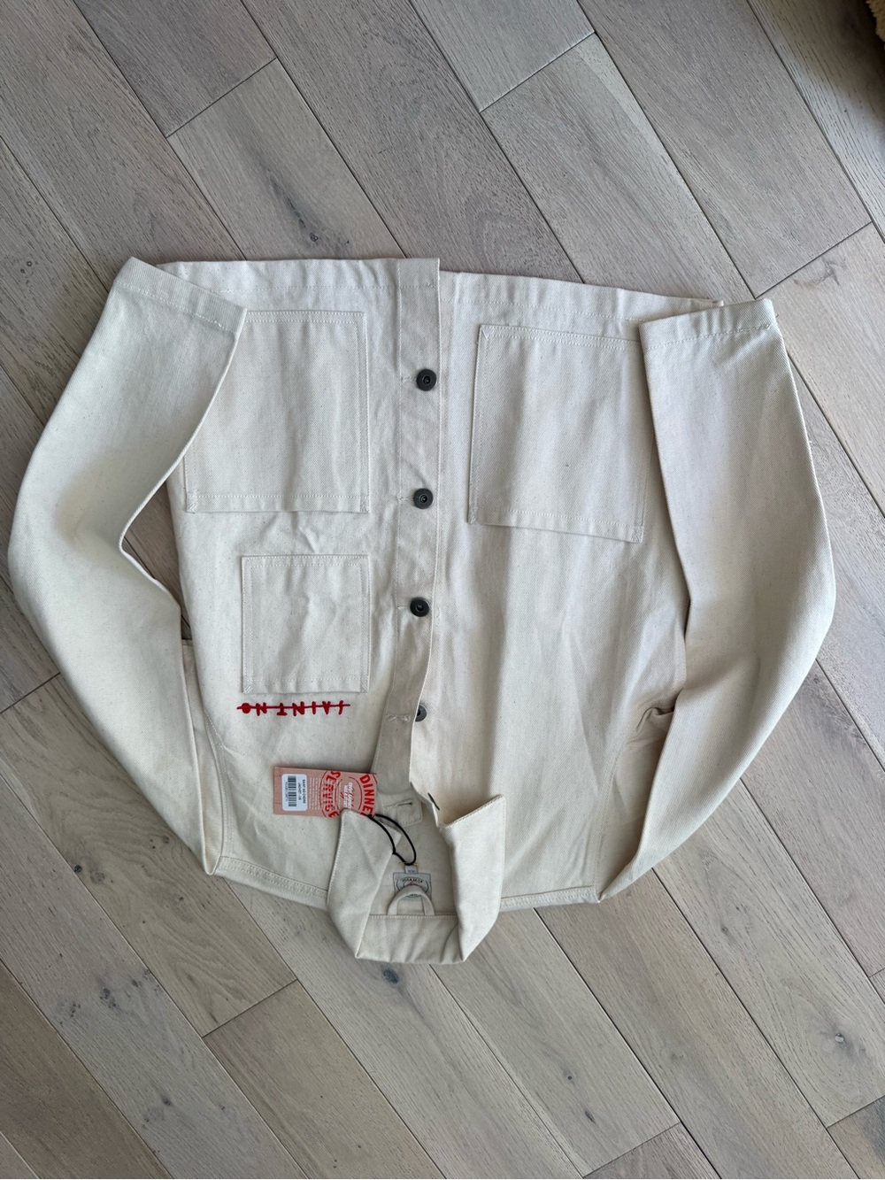 Cream Graphic Jean Jacket with Red Accent Print - Picture 4 of 10